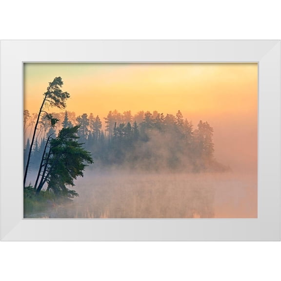 Jaynes Gallery 32x23 White Modern Wood Framed Museum Art Print Titled - Canada-Ontario-Kenora Fog at sunrise on Isabel Lake