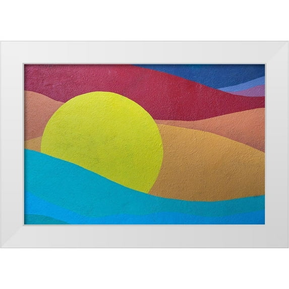 Jaynes Gallery 32x23 White Modern Wood Framed Museum Art Print Titled - Caribbean-Grenada-St Georges Colorful design painted on cement wall