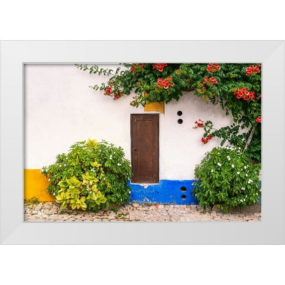 Jaynes Gallery 32x23 White Modern Wood Framed Museum Art Print Titled - Europe-Portugal-Obidos-Colorful house
