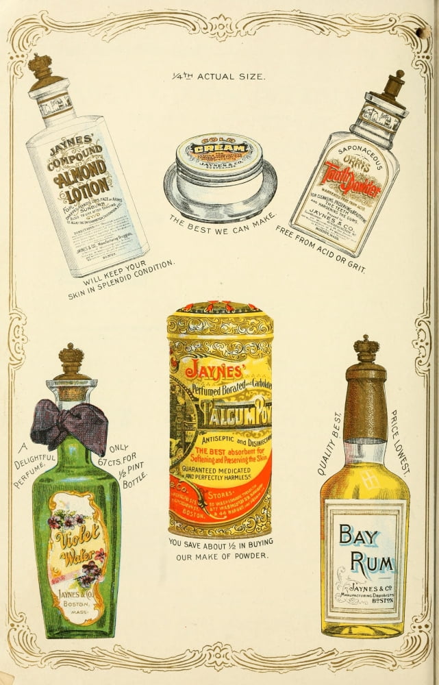 Jaynes Price-list of Drug-store Goods 1898 Jaynes Bay Rum & other bottles Canvas Art - (18 x 24)