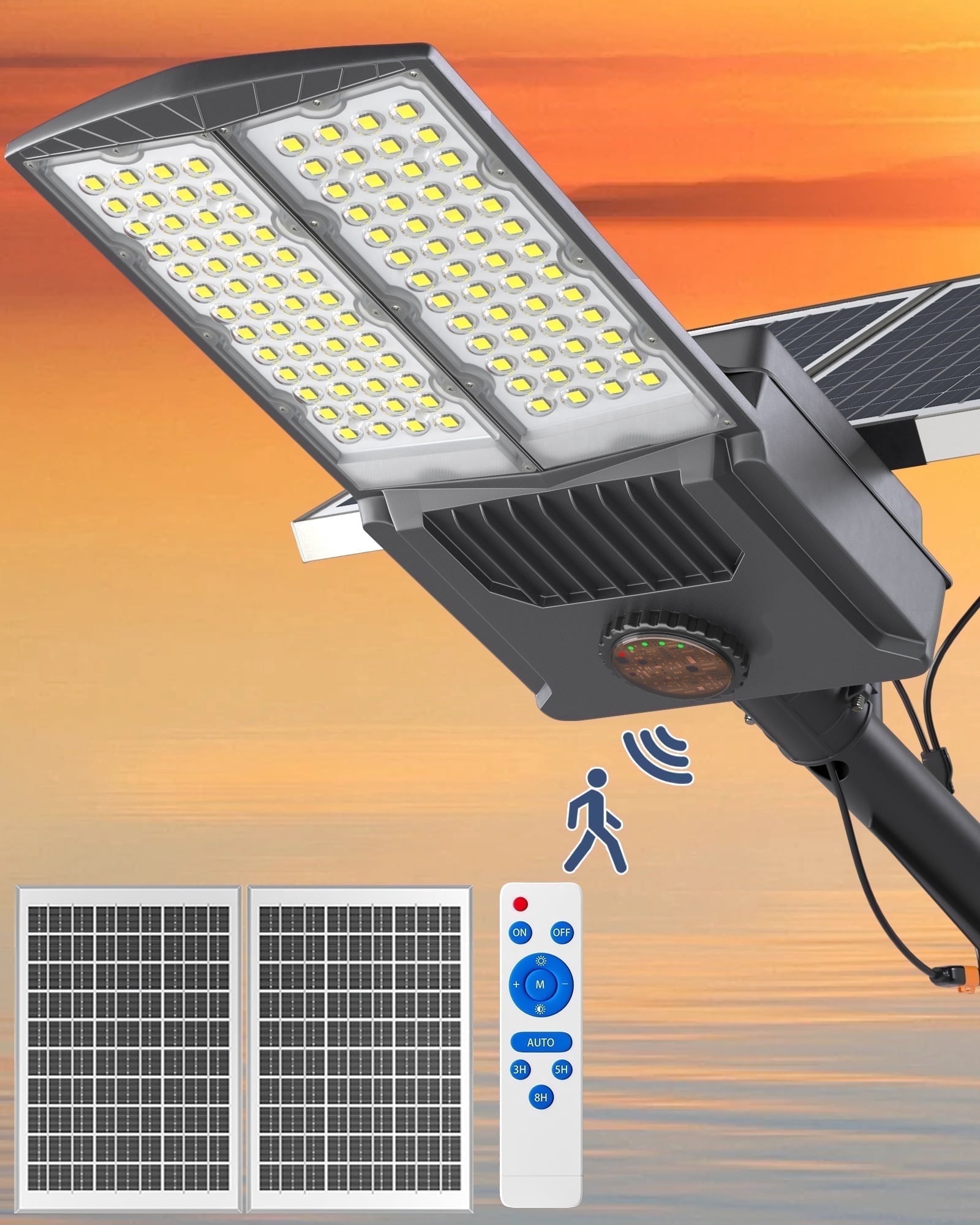 Bjsuc 15000w Solar Street Light, 600000LM 6500K Commercial Parking Dusk to Dawn IP67 Waterproof Flood Lights with Motion Sensor Lamp for Basketball Court