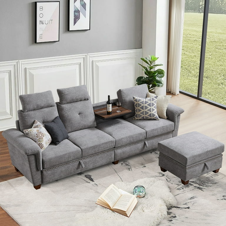 Grey sofa and footstool discount