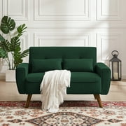 Jayseem Small Loveseat Sofa Modern Linen Fabric 2 Seat Sofa Couch Tufted Love Seat with Back Cushions for Living Room Bedroom and Home Office,Green