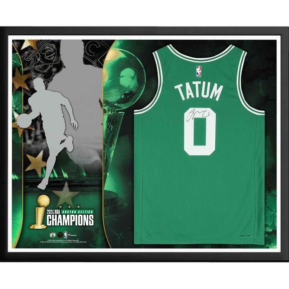 Jayson Tatum Boston Celtics 2024 NBA Finals Champions Framed Autographed Green Icon Edition Swingman Jersey Collage - Fanatics Authentic Certified