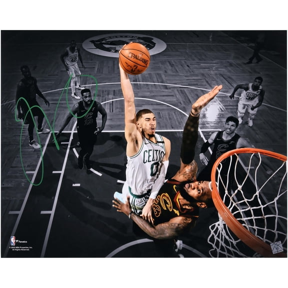 Boston Celtics Jayson Tatum Autographed 16" x 20" Horizontal Spotlight Dunk Versus Lebron Photograph