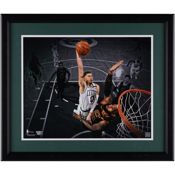 Jayson Tatum Boston Celtics Framed Autographed 16" x 20" Horizontal Spotlight Dunk vs. Lebron Photograph - Fanatics Authentic Certified