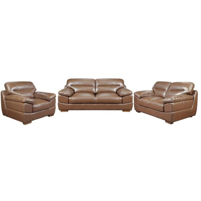 Jayson Top Grain Leather Living Room Set Chestnut Brown 3 Piece