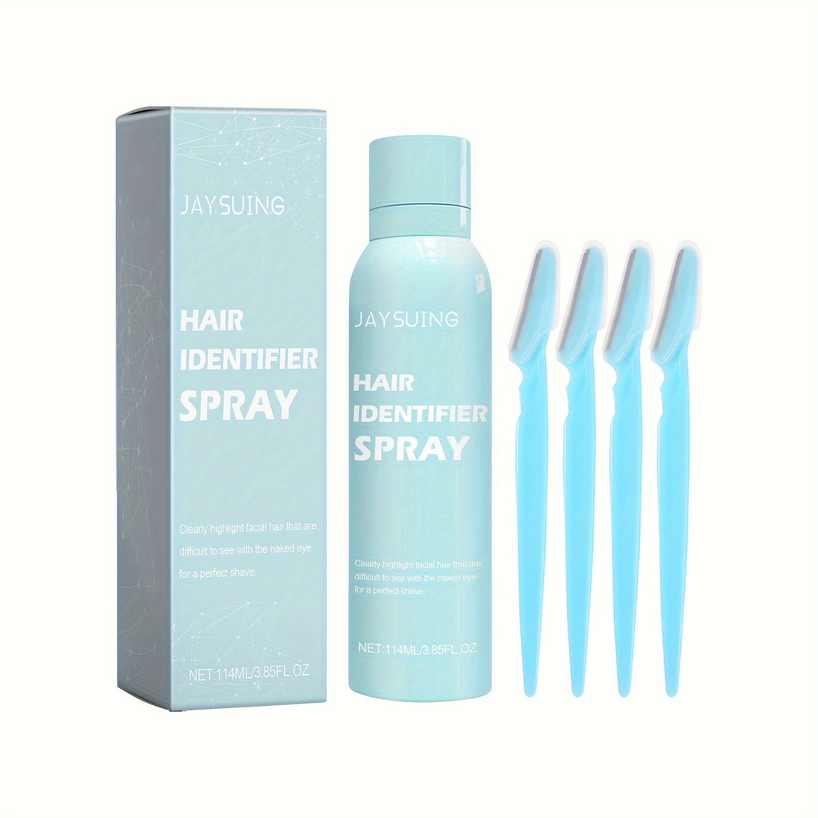 Jaysuing 3.85oz Hair Identifier Spray for Face with 4 Eyebrow Razors