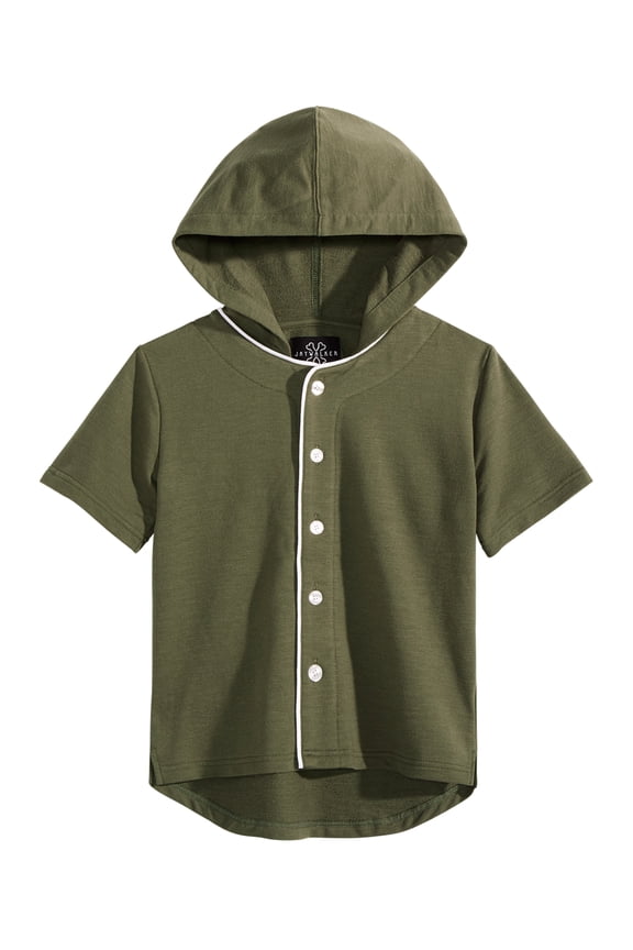 Big Kid Boys Hooded Baseball Jersey,Olive,XL