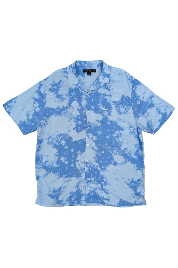Mens Blue Bandana Print Short Sleeve Button-Front Camp Shirt Large