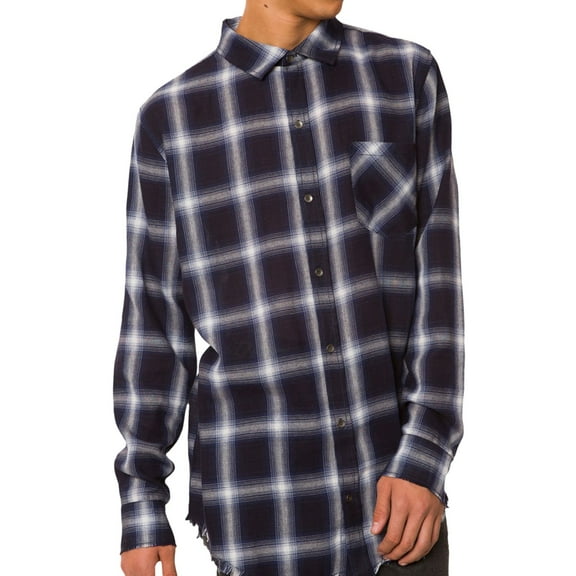 Jaywalker Mens Curved Hem Plaid Shirt Navy 2XL