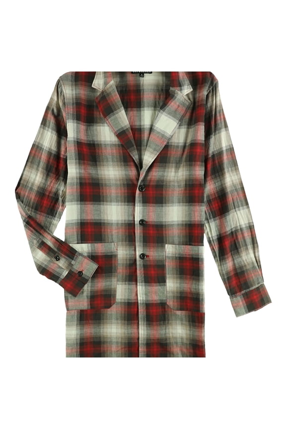 Mens Extended Button Up Shirt, Red, Medium