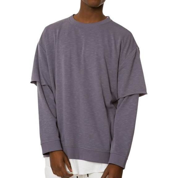 Jaywalker Mens Layered Oversized Sweatshirt, Grey, Large