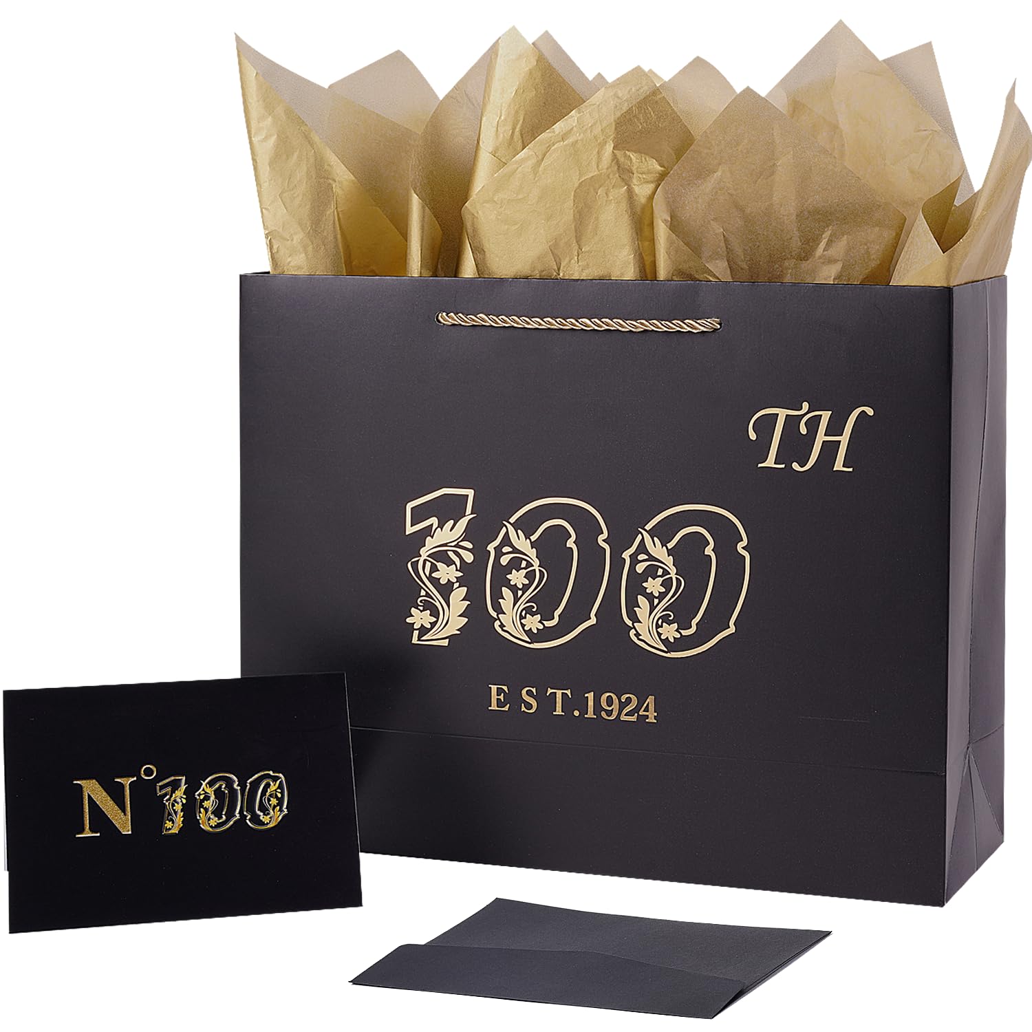 Jaywayang 100th Birthday Black AIF4 Large Gift Bag with Tissue Paper