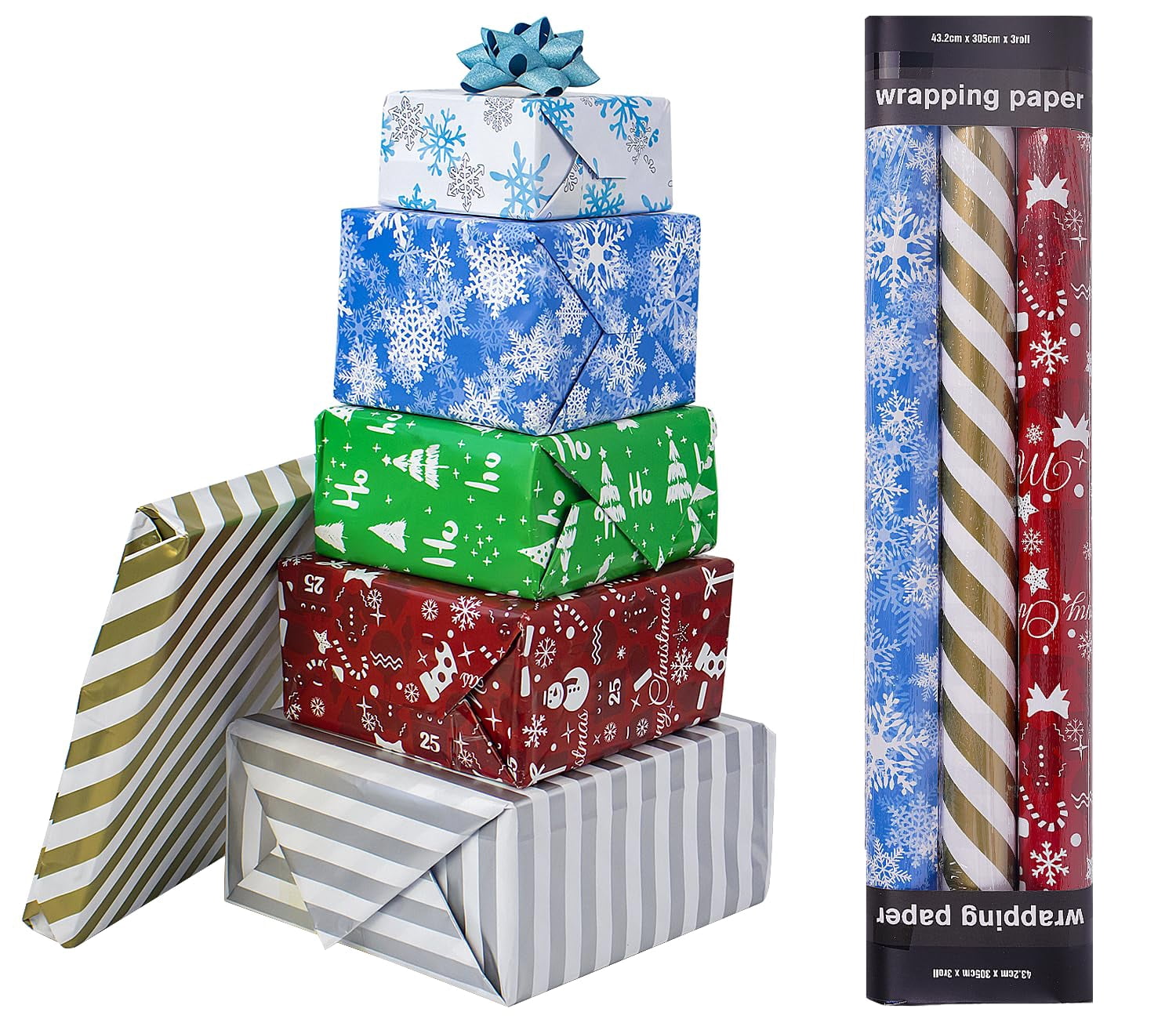 Jaywayang Christmas Reversible Wrapping DHF10 Paper Rolls -3 Mini Roll - 17 Inch x 120 Inch Per ...