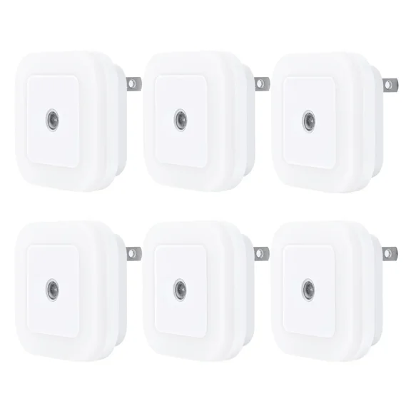 Jayzee Night Light with Smart Sensor, Auto-On/Off, Dusk to Dawn Night Lights Plug into Wall 6-Pack, LED Night Lamp for Bedroom, Bathroom, Hallway, White