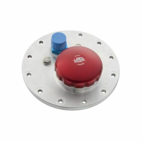 Jaz Products 391-452-06 Fuel Cell Filler Plate - Vented Twist Lock Cap - Flat Mount - Straight Neck - 12-Bolt Flange - Aluminum - Red Anodized - Kit