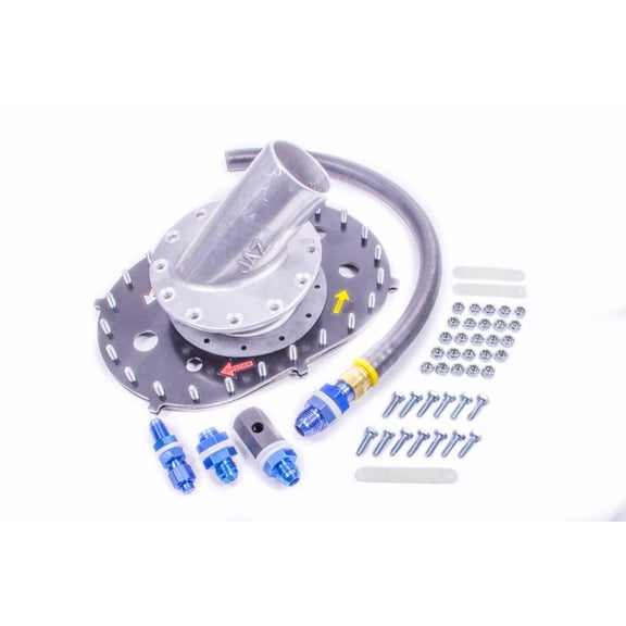 Jaz Products 315-710-01 Fuel Cell Filler Plate - for 45 Filler Neck - Valved - 24-Bolt Flange -10AN Pickup -8AN Vent/Return - Steel - Blk Powder Coat - Kit