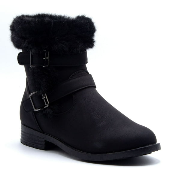 Jazamé Girls' Ankle High Zipped Faux Fur Collar Round Toe Dress Boots, Black, 1