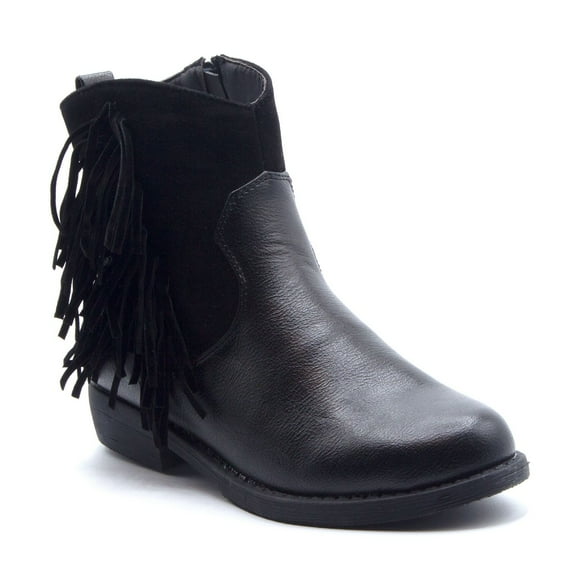 Jazamé Girls' Ankle High Zipped Suede Fringe Western Cowboy Boots, Black, 13