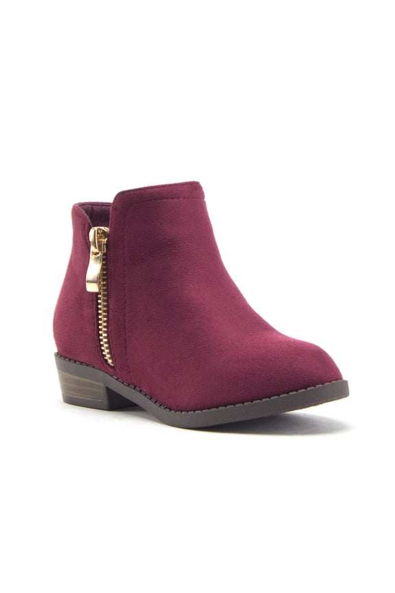 Jazamé Girls' Ankle High Zipped Suede Round Toe Dress Boots, Wine, 10