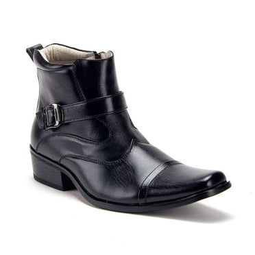 Jazamé Men's 40126 Leather Lined Zipper Ankle High Cap Toe Dress Boots, Black, 10
