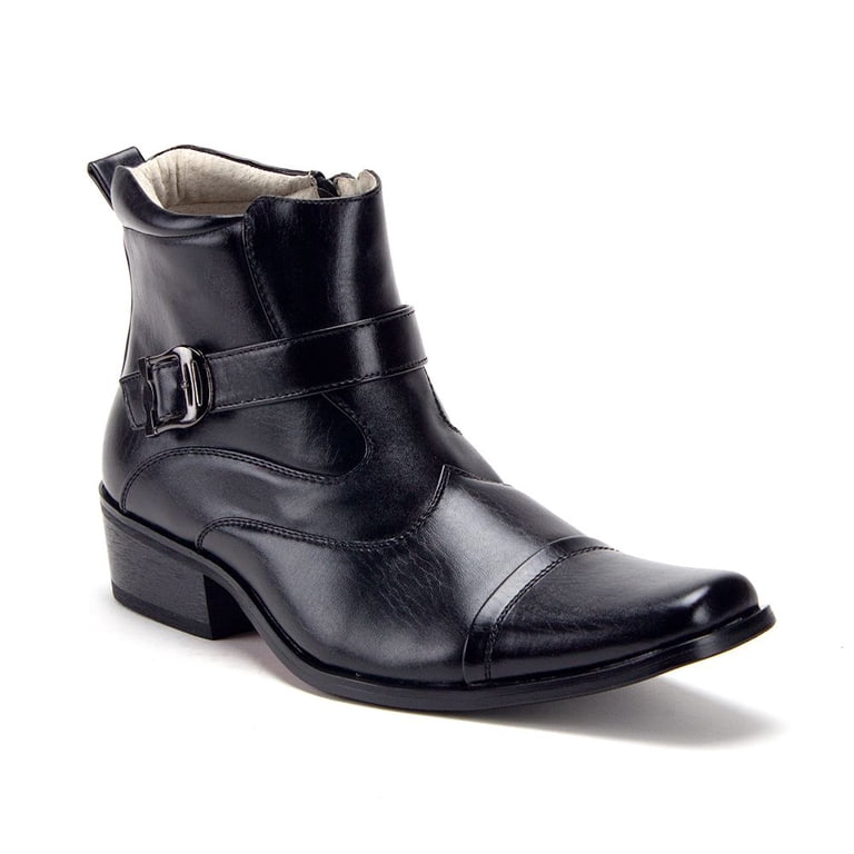 mens lined dress boots Jazamé Men's 40126 Leather Lined Zipper Ankle High Cap Toe Dress Boots,  Black, 6