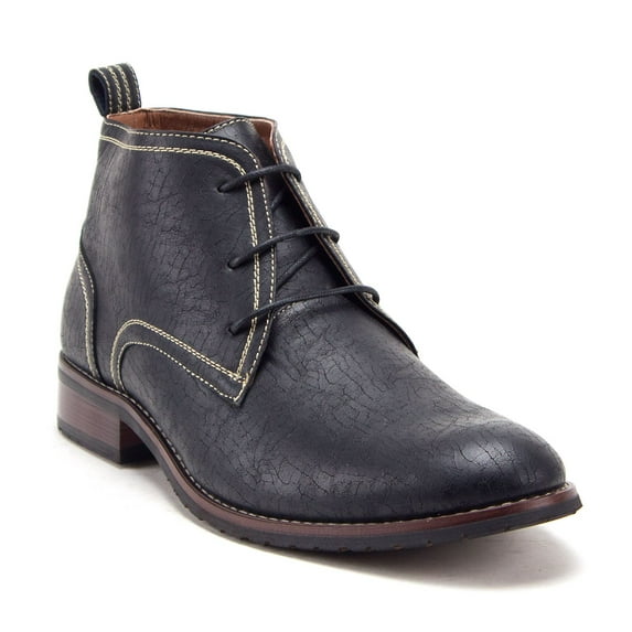 Jazamé Men's 917129 Ankle High Distressed Lace Up Round Toe Chukka Dress Boots, Black, 7.5