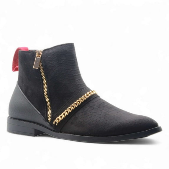 Jazamé Men's B-746 Double Zipper Croco Print Ankle High Dress Boots, Black, 10