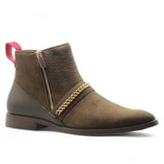 Jazam  Mens B-746 Double Zipper Croco Print Ankle High Dress Boots, Olive, 8