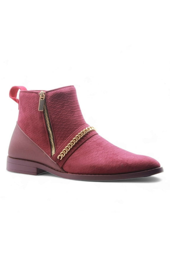 Jazamé Men's B-746 Double Zipper Croco Print Ankle High Dress Boots, Wine, 11