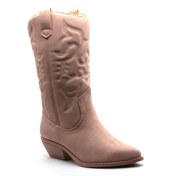 Jazamé Women's Tall Stitched Western Chunky Heel Pull On Cowboy Cowgirl Dress Boots (10, Pink_10)