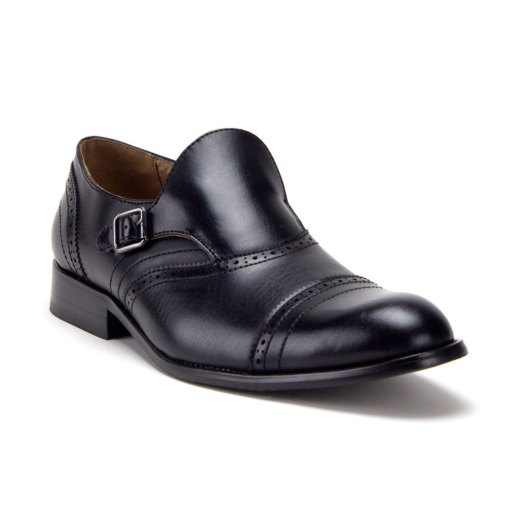 Jazame Men's 07332 Leather Lined Single Monkstrap Cap Toe Loafers Dress Shoes, Black, 10 - image 1 of 4