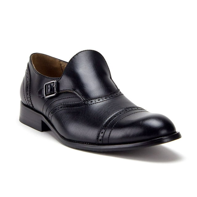 Jazame Men's 07332 Leather Lined Single Monkstrap Cap Toe Loafers Dress Shoes, Black, 10