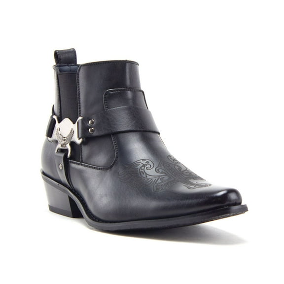 Jazame Men's 39132 Belt Buckle Accent Motorcycle Riding Western Boots, Black, 9.5