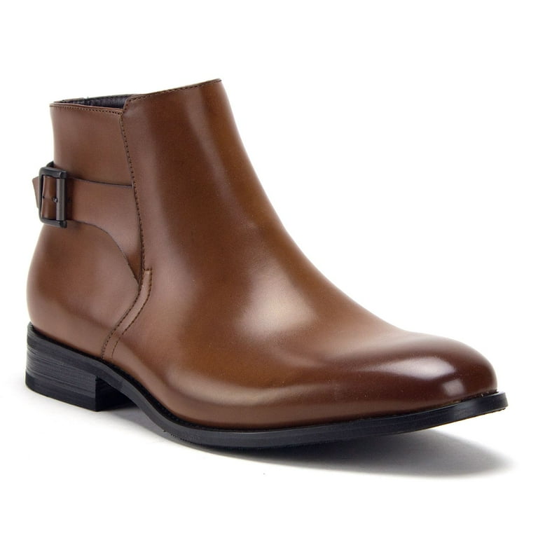 Jazame Men s Ankle High Buckle Design Side Zipper Dress Chukka Boots Brown 7 Walmart