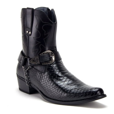 Jazame Men's Western Ankle High Cowboy Riding Moto Dress Boots, Black, 6.5