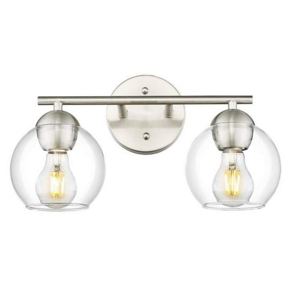 Jazava 15.63 in. 2-Light Brushed Nickel Vanity Light with Clear Glass Shade