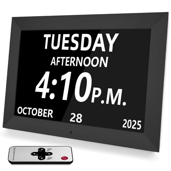 Jazeyeah 10.1 Inch Dementia Clock Large Display Digital Clock for Seniors with 20 Alarms,20Reminders,Clock with Day & Date for Elderly, Large Number Digital Clock Black