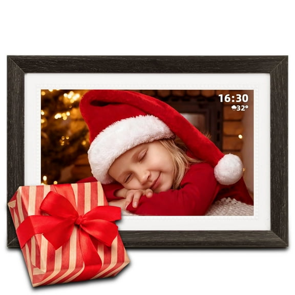 Jazeyeah 10.1 inch Digital Picture Frame 32GB Memory Wood Wifi Smart Frameo Digital Frame IPS Touch Screen Share Photos and Videos Supports Micro SD Card Gifts