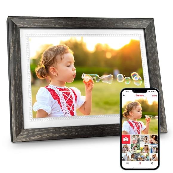 Jazeyeah 10.1 inch Digital Picture Frame 32GB Memory Wood Wifi Smart Frameo Digital Frame IPS Touch Screen Share Photos and Videos Supports Micro SD Card Gifts