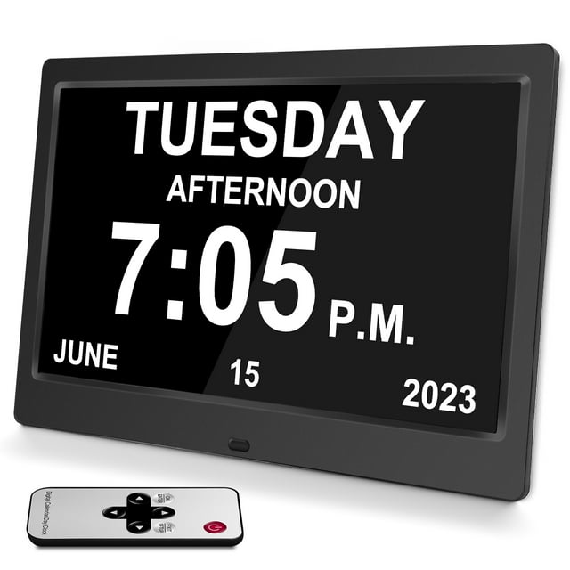 Jazeyeah 10.1inch Digital Calendar Alarm Clock with Day, Date for