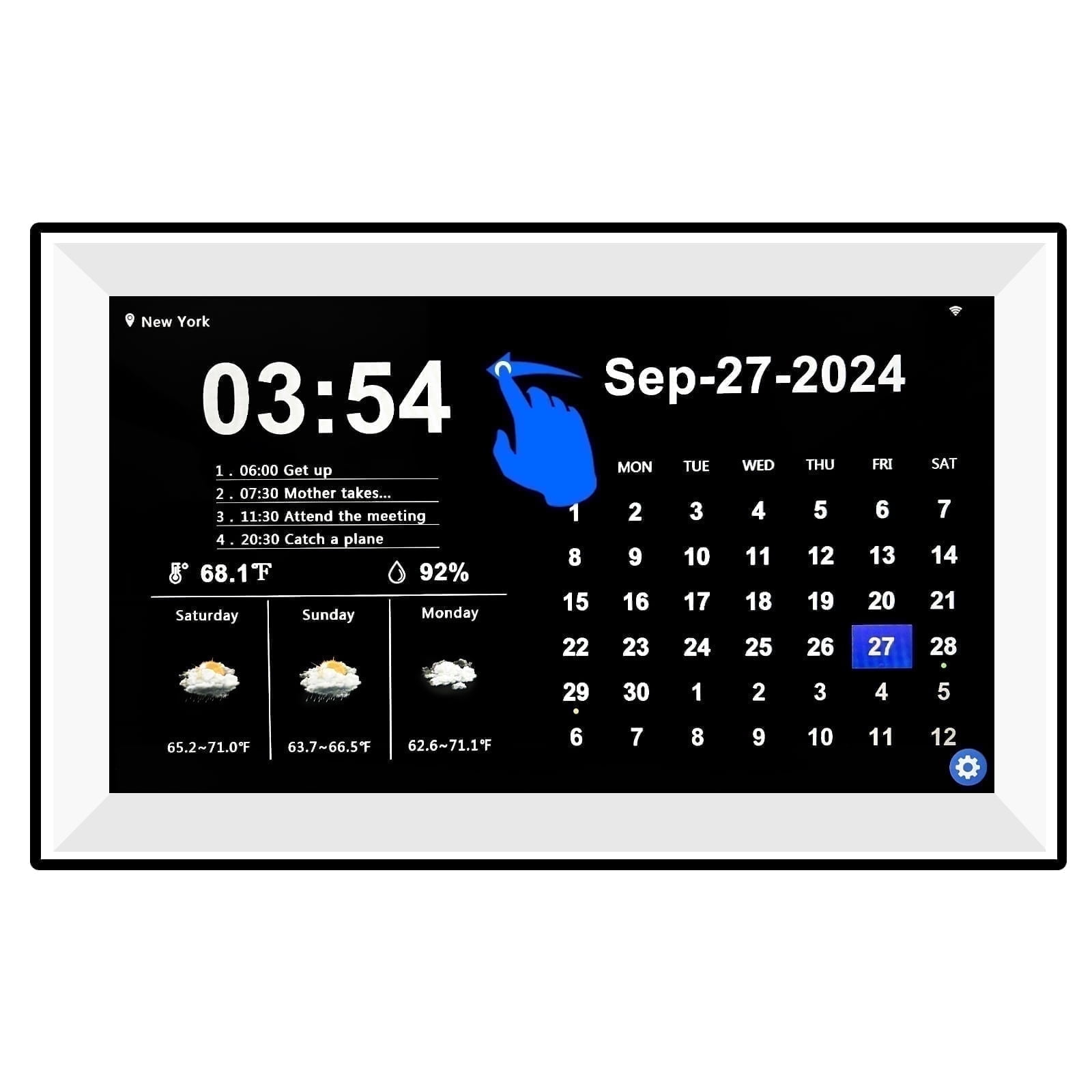 Jazeyeah No APP Large 15.6 Inch Touch Screen Digital Calendar, 64 Groups of Memos, Auto-Sync Time & Date,7-Day Weather Forecast, Wall Calendar