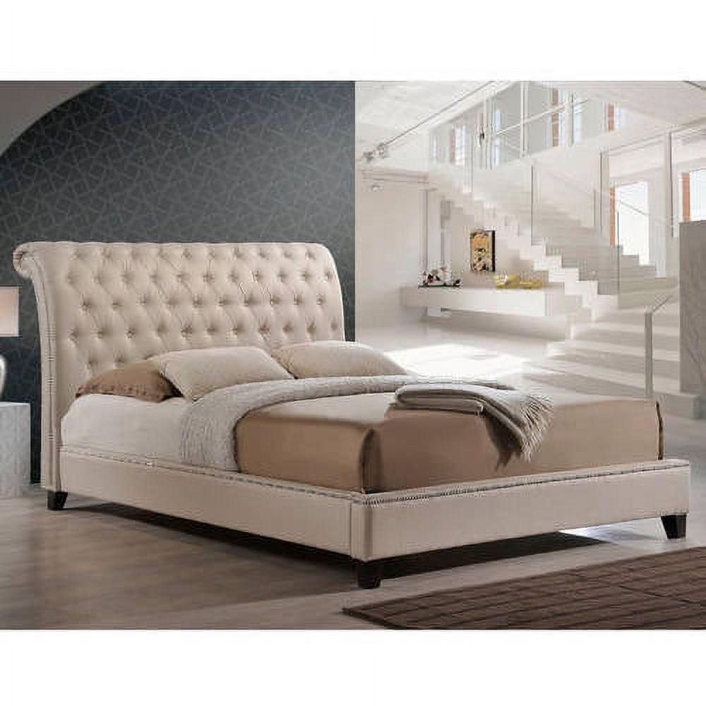 Jazmin Tufted Light Beige Modern Queen Bed with Upholstered Headboard