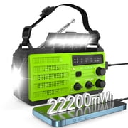 Jazmm 22200mWh Emergency Crank Radio, Emergency Solar Radio, NOAA/AM/FM Weather Radio, SOS Alarm, 6000wAh Battery Hand Crank Flashlight, Compass for Tornado, Winter Storm, and Survival KitsGreen