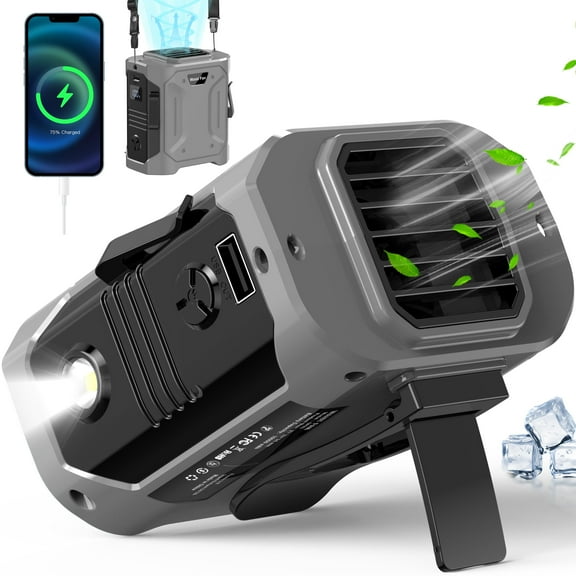 Jazmm 10000mAh Portable Waist Fan Clip with LED Display & SOS Flashlight, 5-Speed Hands-Free Cooling Fan, Adjustable 15° Tilt for Outdoor Labor/Camping, Type-C Fast Charging & 35H Runtime