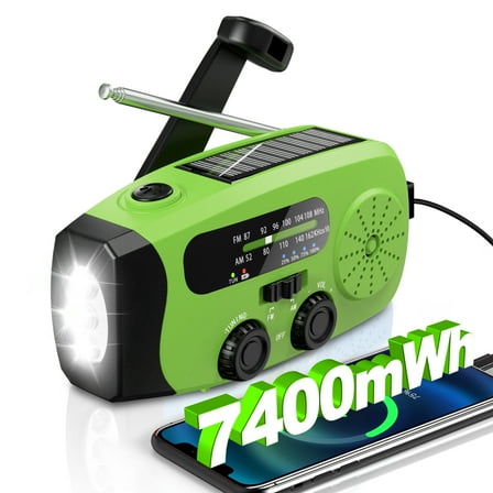 Jazmm Hand Crank Emergency Radio, 7400mWh NOAA/AM/FM Portable Radio, Solar Emergency Radio, Weather Alert, Flashlight for Emergency, Power Bank Cellphone Charger（Green）