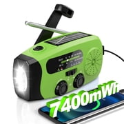 Jazmm Hand Crank Emergency Radio, 7400mWh NOAA/AM/FM Portable Radio, Solar Emergency Radio, Weather Alert, Flashlight for Emergency, Power Bank Cellphone Charger Green