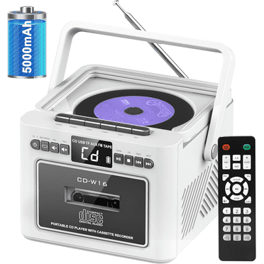 Jazmm Boombox CD Player, CD Cassette Player Combo with Bluetooth, 5000mAh Rechargeable Battery, FM Radio, Tape Recording for Home, Music