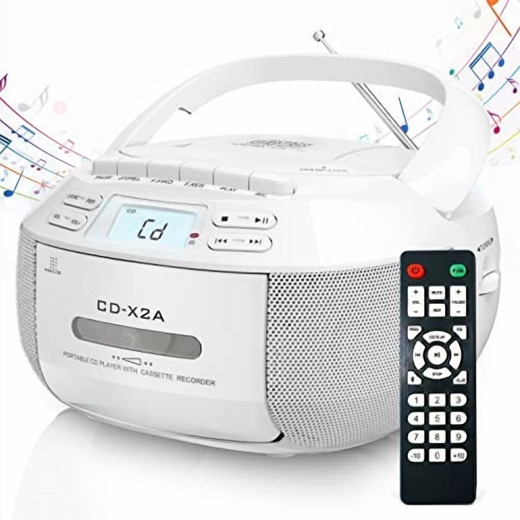 Jazmm Boombox Cassette CD Player Combo with Bluetooth, AM/FM Radio  Remote Control, Tape Recording, Stereo Sound, for Home, Music